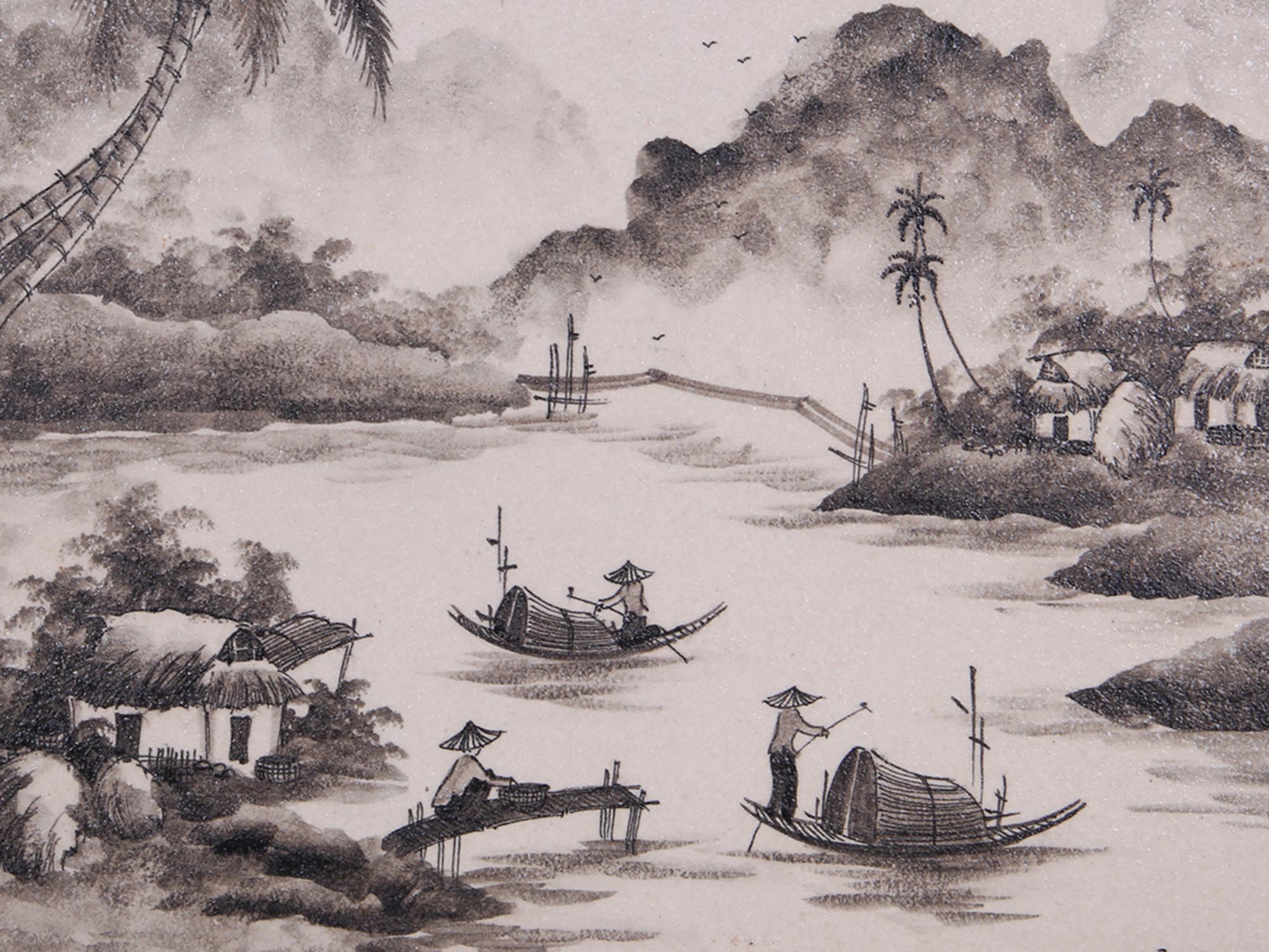 VINTAGE VIETNAMESE RURAL MONOCHROME CERAMIC PRINT PIC-1